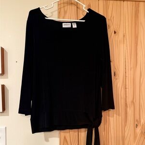 Chicos Travelers Size 2 Black Banded Top With Tie